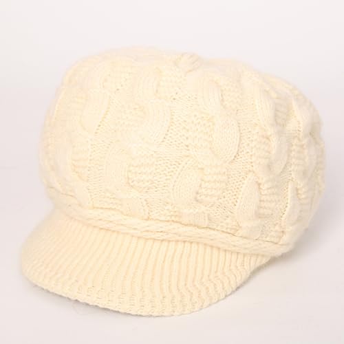 DURINM Warme Winter mütze Fleece Mütze Schirm Visor Wintermütze Damen Warme Gefütterte Wintermützegestrickte Schirmmütze Baseballmütze mit Weiches Dickes Fleecefutter (beige)