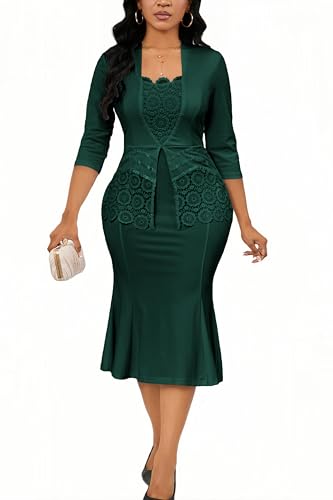 Image of Elegant Church Dress for Women Midi Dresses Work Wear Vintage Pencil Dress for Business Casual Outfits