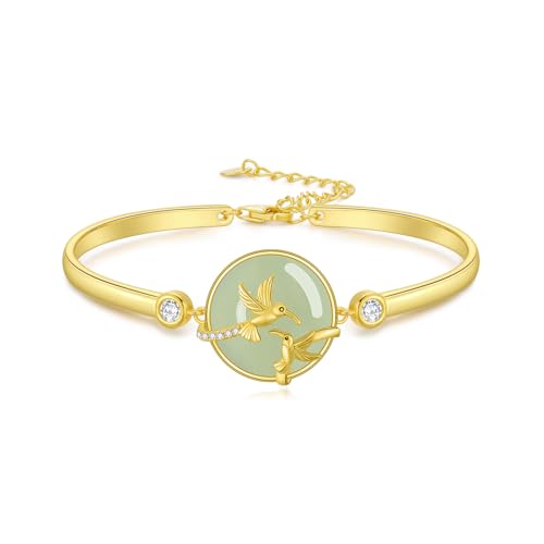 Jade Bracelet for Women 14k Gold Plated Sterling Silver Tree of Life/Lotus/Cat/Hummingbird/Dragonfly/Bee/Butterfly Jade Jewelry Christmas Gifts for Mom Wife Grandma