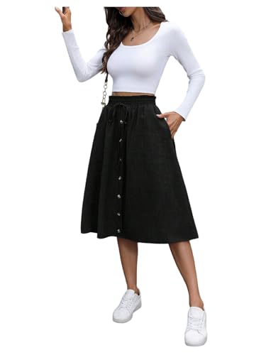SweatyRocks Women's Summer Casual Midi Skirts High Waist Button Going Out Women Skirts with Pockets