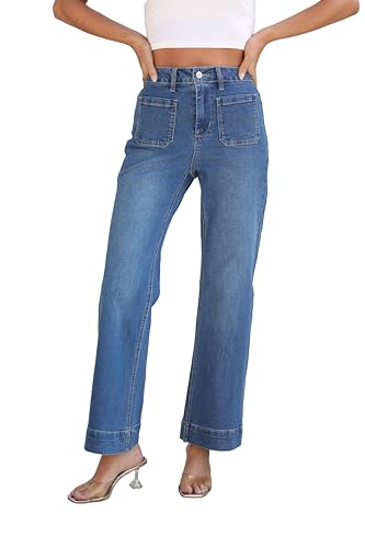 Women's Wide Leg Jeans Trendy High Rise Straight Leg Jeans for Wo...