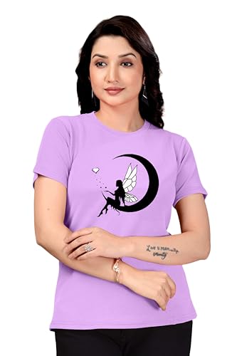 Image of Women Round Neck Printed Cotton Blend Regular Fit T-Shirt