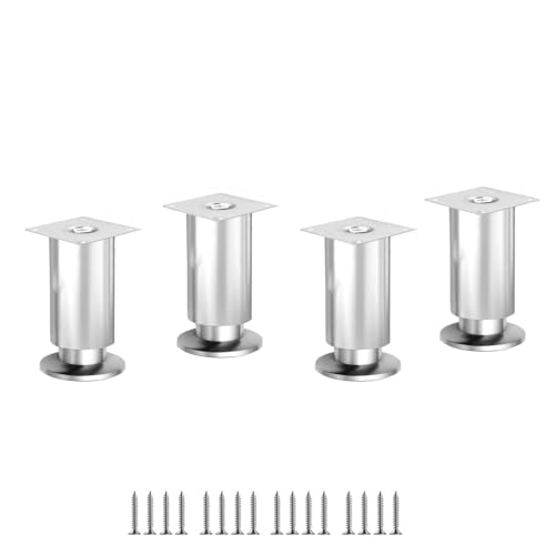 家具脚, 家庭用、オフィス用、浴室、キッチン用、丸型家具、ソファー用サポート脚4個セット、ネジ付き、150mm(Silver,100mm(3.9in))