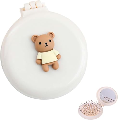 Rtwrsud2個折りたたみくし 櫛 手鏡 可愛い コーム 折りたたみ式 エアクッションコーム 携帯ミラーコーム ポータブル 軽量 コンパクトミラー付き コームとミラーが一体化 ポータブルミニマッサージコーム 旅行 お出かけ 通勤 通学に最適漫画の折りたた