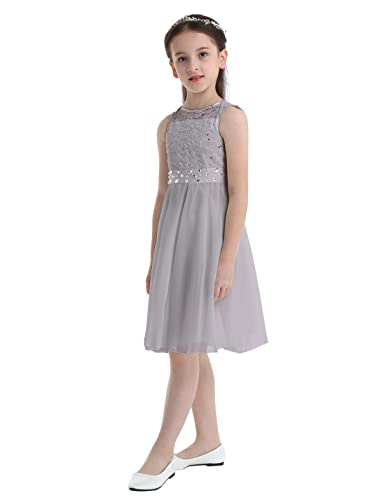 Kids Flower Girls Dress Shiny Sequins Sleeveless Lace Floral Wedding Pageant Party Formal Ball Gown2