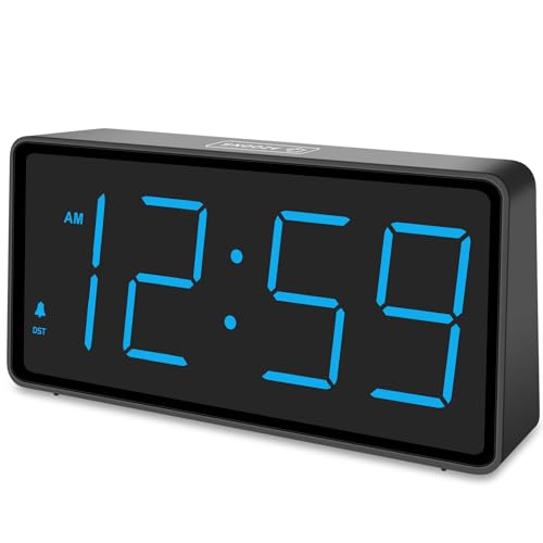 Image of Peakeep Battery Operated Digital Alarm Clock for Bedrooms Big Numbers | Cordless Large Display Auto /Manual Dimmer, Volume Adjustable, Dual Power Supply