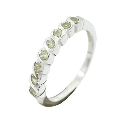 Bague en argent massif 925 et véritable pierre fine de péridot précieux