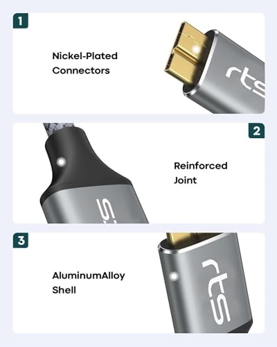 Image of rts Micro B To USB C External Hard Disk Drive USB Cable HDD USB Cable (0.5M /1.5 Ft) USB 3.1 /10 Gbps Compatible For Wd /Seagate /Hitachi /Lacie /Toshiba /Macbook Pro /Air /iPad /Tablet /iPhone 15 Series (Grey)