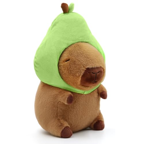 Image of Capybara Plush, Cute Capybara Plush Toy Wear Removable Avocado Hat, Kawaii Soft Capybara Plushie Pillow, 14 inch Capybara Stuffed Animal Hugging Plushy Gifts for Kids Adults (Medium)