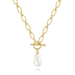 Gold Chunky Baroque Pearl Pendant Necklace for Women