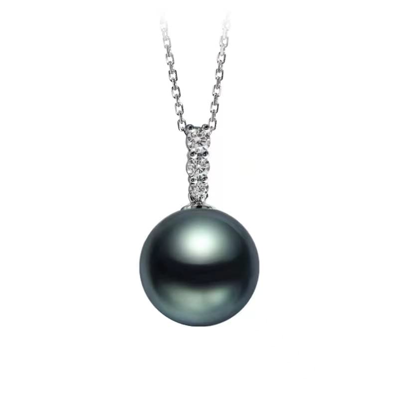 Real Tahitian Black Pearl Pendant Necklaces for Women & 9-10mm Round 18K Gold Plated 925 Sterling...