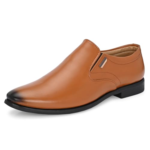 Centrino Slip-On Men's Formal Shoe | Stylish with Soft Cushioned Insole | Sleek Slip-On Design for Formal Look | Durable with Anti-Skid Sole | Ideal for Office Wear 9432-3 TAN