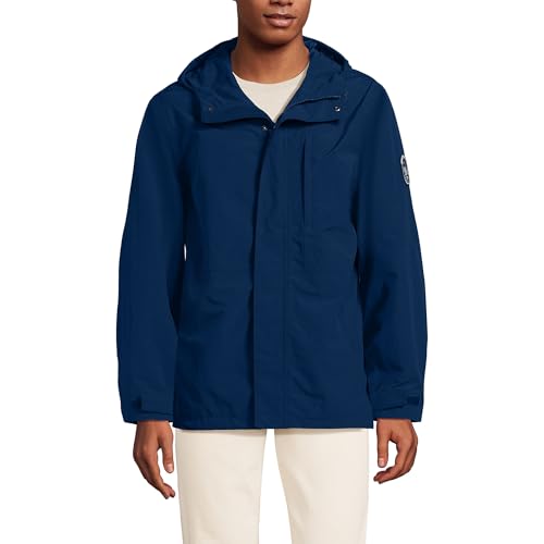 Lands' End Men's Squall Waterproof Rain Jacket Medium Deep Sea Navy