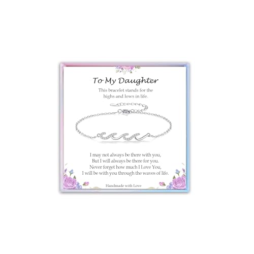 Image of Gifts for Women Christmas Birthday, Silver Wave Bracelets for Woman Mom Wife Grandma Daughter Granddaughter Friend Sister, The Waves of Life We've Through Together Mothers Day Graduation Gift