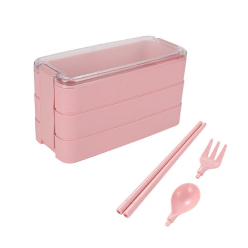 Marmita/Lancheira Japonesa (Bento) Com 3 Compartimentos e Talheres 900ml (Rosa)