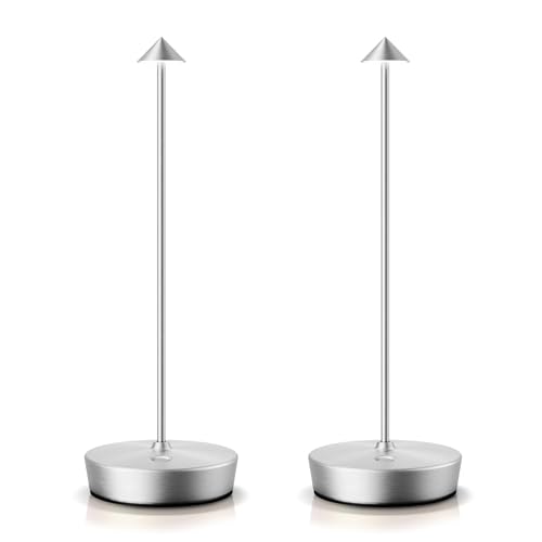 SAKRINGT 2 Pack Cordless Table Lamps Rechargeable, 6000mAh Battery Operated Waterproof Stepless Dimming Modern Portable LED Table Light for Restaurant Dining Patio Outdoor