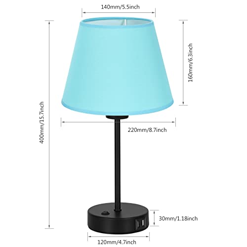 Js Nova Juns Set Of 2 Table Lamps With Usb Ports, Bedside Nightstand Lamps With Blue Fabric Shade For Bedroom Living Room Study Room Office Dorm #TOP1