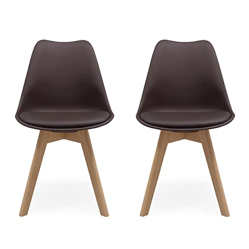 Homely - Pack de 2 sillas de Comedor o Cocina de diseño nórdico Day, Asiento de Polipropileno y Patas de Madera de Haya, Color Chocolate