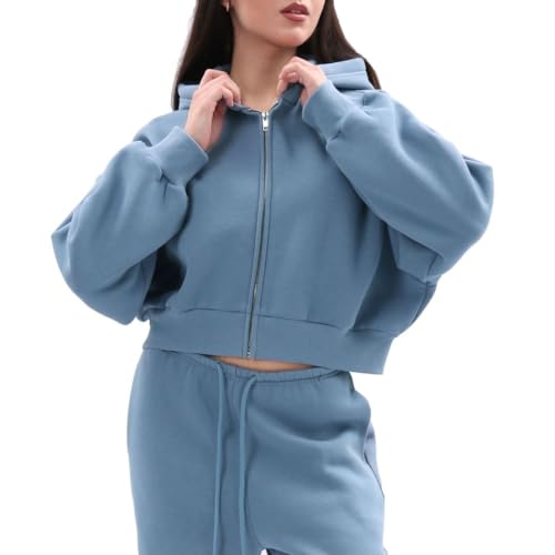 Sweat à capuche court zippé vêtement doux contre le froid pour femme