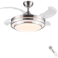 Ventilador Abanico Techo CJOY Ventilador de Techo con Luz Regulable, Lámpara LED 36W Invisible con 4 Cuchillas Retráctiles 107 cm, Dormitorio, DC Reversible