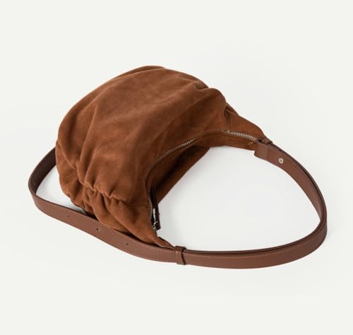 Women's Vintage Soft Faux Suede Shoulder Bag Small Dumpling Tote Casual Pleated Design Convertible Crossbody Satchel3