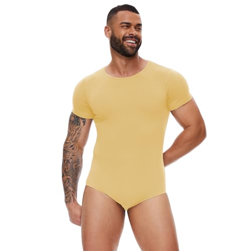 Mens Short Sleeve Bodysuit Romper Pajamas For Men Button Crotch Onesies-Basic Onesies3