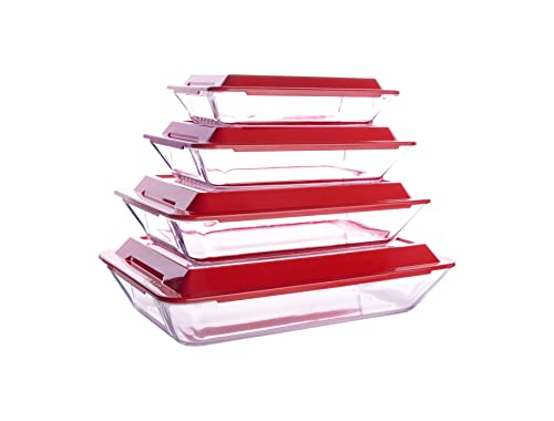 HUSANMP Set of 8 PCS Nesting Tempered Glass Bakeware Set, 4x Glass Baking Dishes and 4x BPA Free Lids. Oven, Refrigerator and Dishwasher Safe.