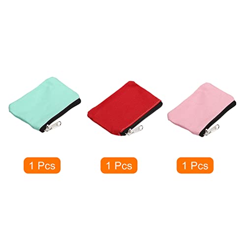 Image of PATIKIL 3 inch x 5 inch Coin Purse Pouch, 3 Pack Change Purses Small Organizer Bags with Zipper Canvas for Home, Light Green Pink Red