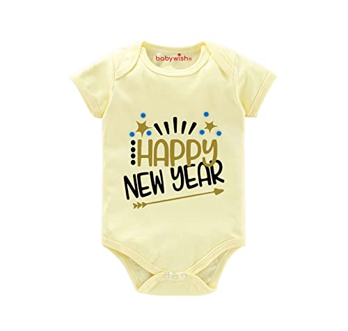 Image of baby wish My First New Year Romper Clothes Baby New Year Bodysuits Newborn Outfit My 1st New Year Printed Romper with Envelop Neck Half Sleeve Unisex Romper Infant Dress Happy New Year Aero Printed