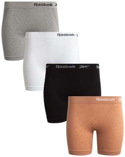 Reebok Womens Boy Shorts Underwear - 4 Pack Seamless Long Leg Boyshorts Panties for Women (S-3X, available in Plus Size)