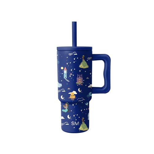 Image of Simple Modern Disney Kids 24 oz Tumbler with Handle and Silicone Straw Lid | Spill Proof and Leak Resistant | Stainless Steel Bottle | Gift for Kids Boys Girls | Trek Collection | Princess Dreams