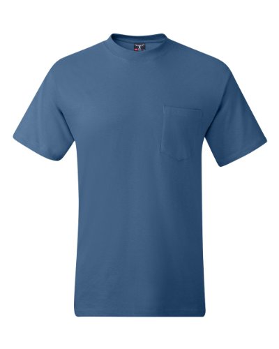 Hanes Short Sleeve Pocket Beefy T-Shirt, DENIM BLUE, Small