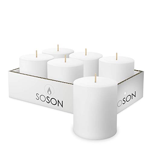 Simply Soson Smooth 3x3 White Candles | Pillar Candles for Home | Unscented Candles & Dripless Pillar Candles | Long Lasting Candles | Large Candle for Home | 6 Pack of Candles