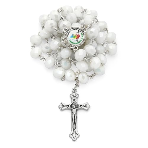 Rosary with White Crystal Beads, Jubilee 2025 Logo, from Vatican – Perfect catholic gifts - Made in Italy