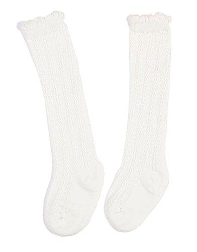 Infant Toddler Knee High Socks Cotton Cable Knit for Boys and Girls 0-3T White,M(1-3 Years)