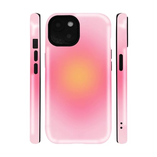 qizjio Aura Gradient Pink Orange Aesthetic Phone Case, Shockproof Protective Cover for iPhone 15