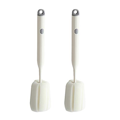 Bottle Soft Brush -2Pcs Sponge Bottle Brush Soft and Easy to Clean, Baby Bottle Sponge Brush Can Effectively Remove The Stain Residue On The Bottom of The Cup (White)