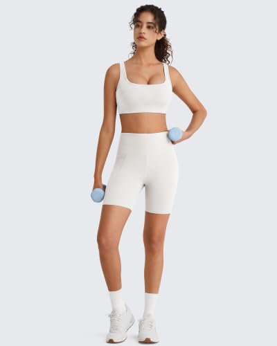 Image of G4Free BareFeel Square Neck Sports Bra Padded for Women - Strappy Y Back Crop Tank Tops Workout Camisole