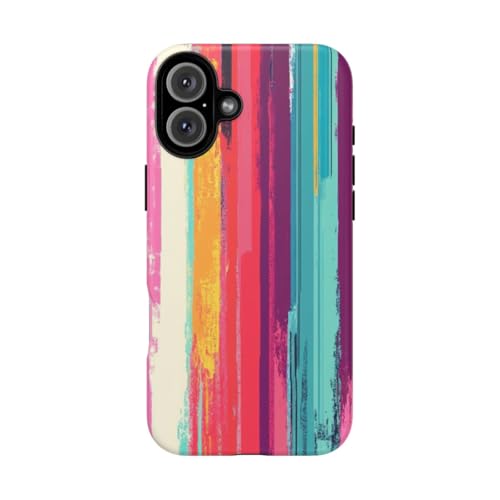 Coque iPhone 16 Plus mate à rayures verticales vibrantes multicolores
