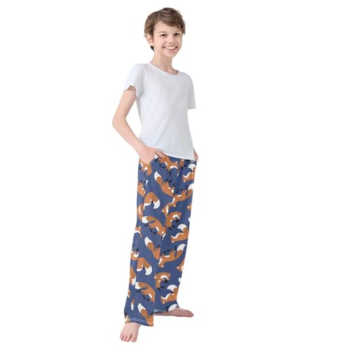 Boys' Pants Cute Fox Dark Blue Pat Perfect Textile Long Bottoms Elastic Waist Trousers with Pockets S-XL4