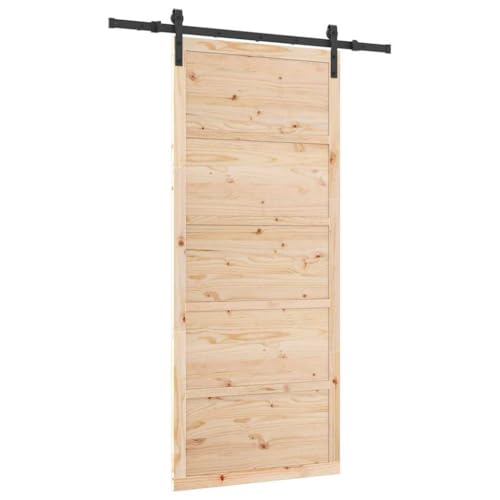 vidaXL Puerta Deslizante Marrón 80 x 208 cm Madera Maciza de Pino, Puerta de Sala, Rectangular, Madera de Pino Rústico, Estilo Granja Deslizante, Tonos Cálidos, Mecanismo de Deslizamiento Vintage