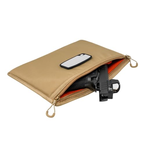 GRITR Single Handgun Sleeve – Tactical Soft Gun Case with ID Patch & Lockable Zippers – Compact Gun Pouch for Handguns and Ammo, Perfect for Gun Storage & Transport, Tan
