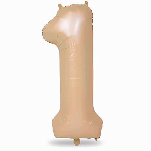 Ballons géants en aluminium en forme de chiffre 1, 101,6 cm, beige clair, pour garçons et filles, ballons auto-gonflants en aluminium à l'hélium pour 1er anniversaire de mariage