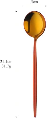 Miniatura 2 de MINGYU Modern - Juego de 8 cucharas de sopa redondas pesadas con mango largo, cuchara de titanio de acero inoxidable de 8.3 pulgadas, cucharas de