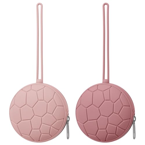 Image of 2 Pack Silicone Pacifier Holder Case, Soft Silicone Newborn Baby Silicone Pacifier Holder for Boys & Girls, Portable Silicone Pacifier Container Case (Blush/Mauve)