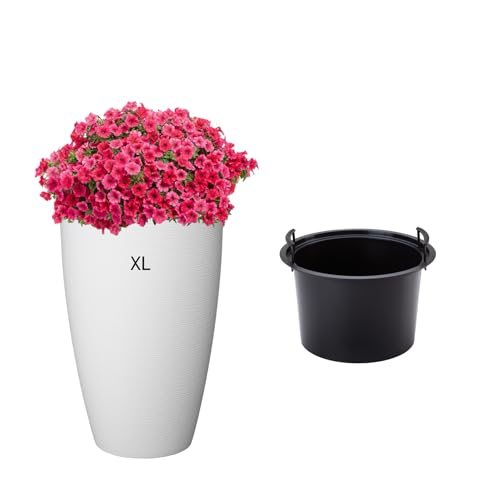 Blumenkübel Blumentopf Pflanzkübel mit Herausnehmbaren Einsatz Rund horizontale Streifen (Weiß, XL-48cm) Blumenkübel Blumentopf Pflanzkübel mit Herausnehmbaren Einsatz Rund horizontale Streifen (Weiß, XL-48cm)