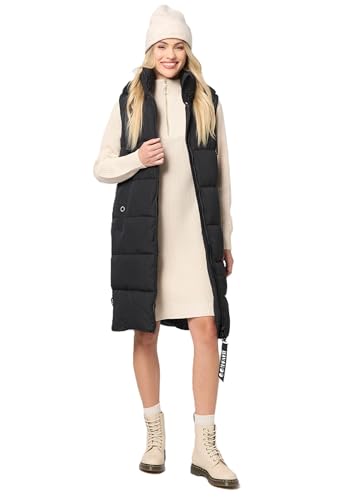 Navahoo Damen Steppweste Stehkragen gefüttert Ärmellose Outdoor Weste mit Kapuze [B942-Schnuff-Schwarz-Gr.XXL]