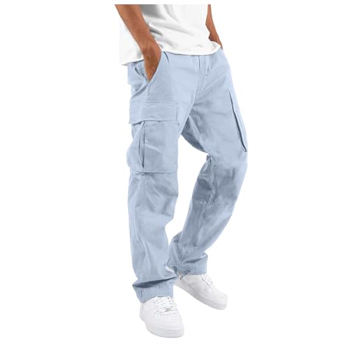 Men Trousers Popular Casual Slim Fit Leggings Trousers Solid Color Pocket Tie Overalls Pants Mens Work Pants for
