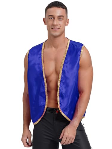Jugaoge Mens Arabian Prince Vest Gold Trims Medieval Steampunk Gothic Waistcoat Fancy Dress Up