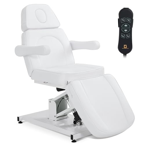BarberPub Electric Facial Bed, 3-Motor Adjustable Fully Adjustable Esthetician Chair, Tattoo Chair with Thick Cushion, Professional Tattoo Spa Equipment, 2782 (White)